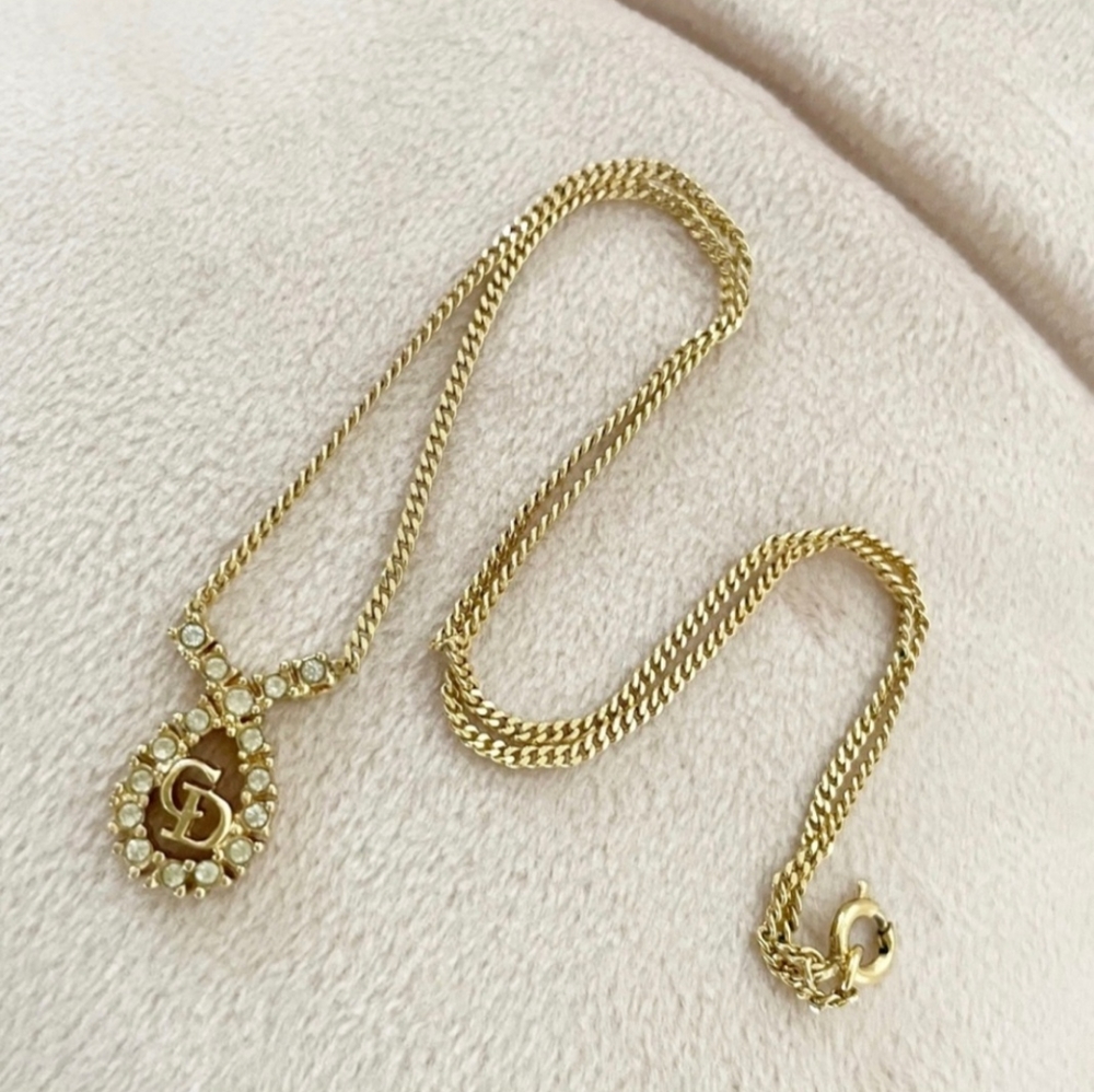 Dior 90s CD Logo Diamond Trim Pendant Necklace